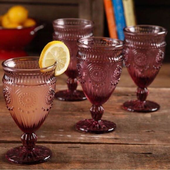 🦋 New Pioneer Woman Adeline 12-Ounce Footed Glass Goblets, Set of 8, Plum - Picture 4 of 9